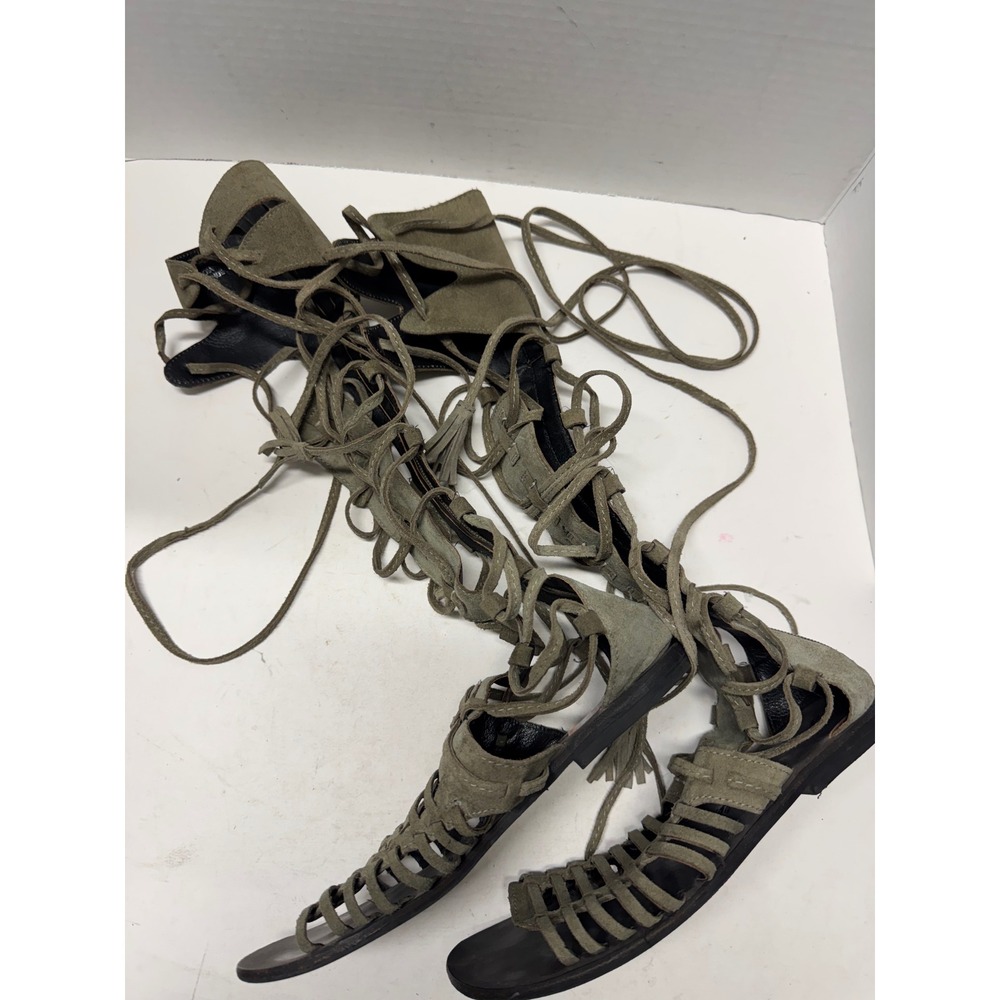 Free People Olive Green Suede Tall Gladiator Lace Up Sandals 38 8